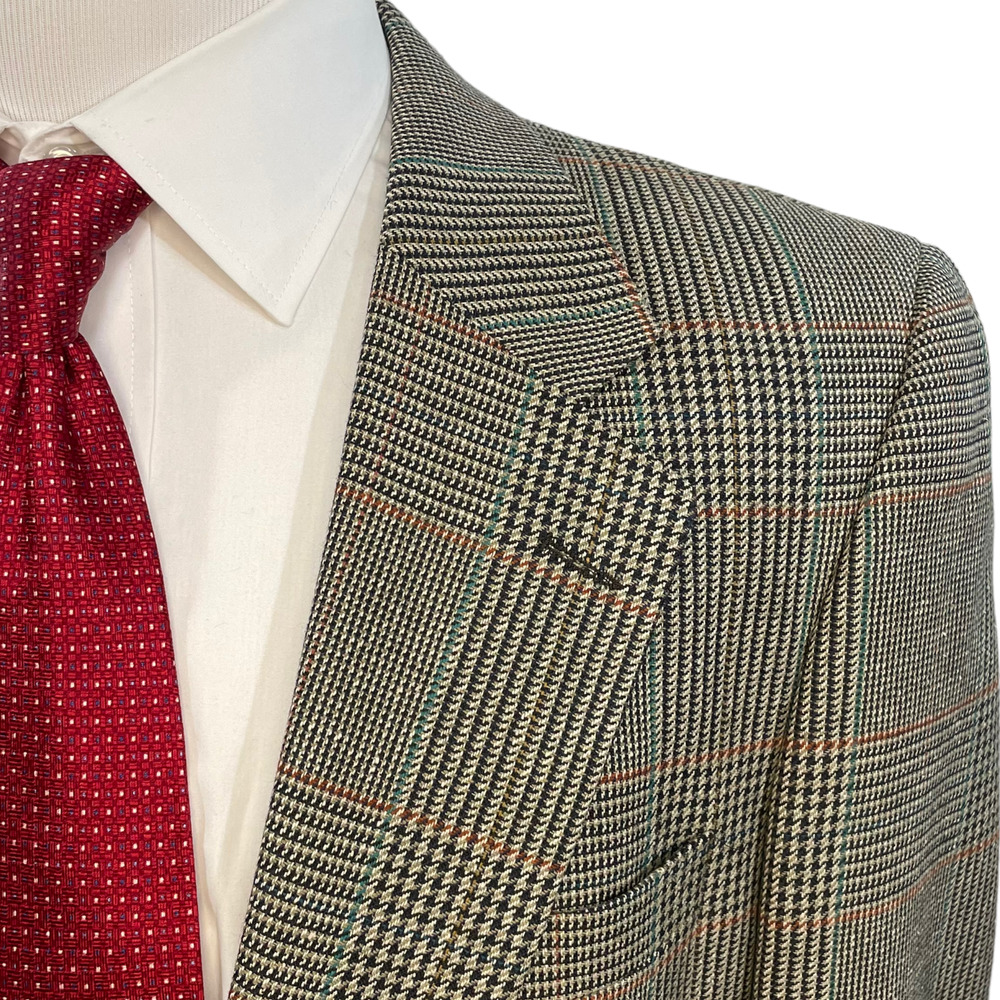 Vintage Burberry 42L Glen Check Plaid Sport Coat Jacket Blazer Tan 2-Button